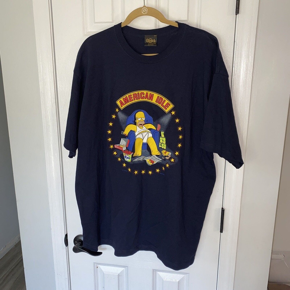 American Idle Homer Simpson Graphic Tee XXL Changes Tag Navy Blue 2003 Rare - Picture 1 of 5